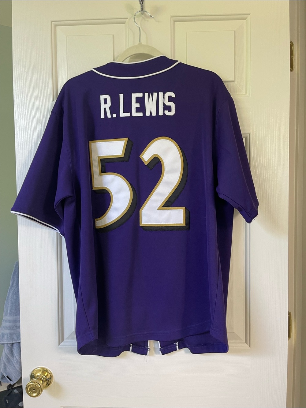Baltimore Ravens Ray Lewis #52 NFL Purple Button Front Jersey Shirt - Picture 4 of 6